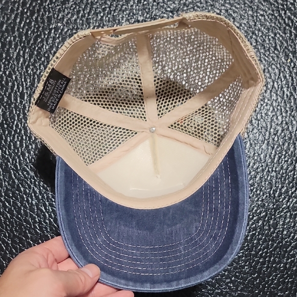 Rooster Embroidered Tan and Blue Trucker's Hat Cap - Picture 6 of 8